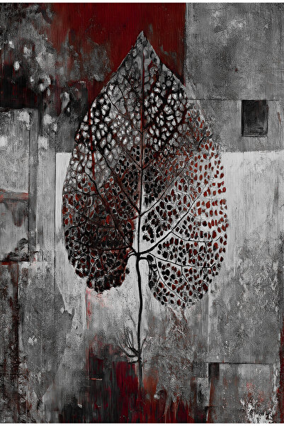 Harikabirev HARİKABİREV|GRİ-BORDO YAPRAK ÇİÇEK KOMBİNİ |ÇERÇEVELİ CAM TABLO  3LÜ DİKEY