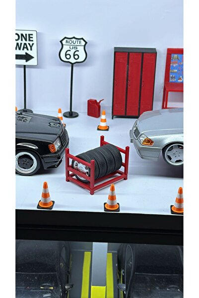 Printecs 1/18 Ölçekli Garaj Diorama Lastik Standı | Diecast, Diroama, Hobi Garajı, Model Arabalar