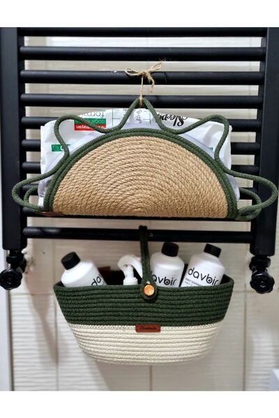 Zuviel Deco Handmade El Yapımı Askılı 2'li Banyo Düzenleyici Hasır Sepet, Ban...