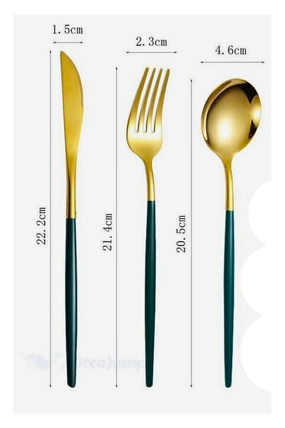 BRE HOME Astorga 18 Pieces 6 Seater Gold Green Titanium Stainless Steel Cutlery Set