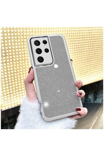 Pro Aksesuar Samsung Galaxy S24 Ultra Compatible Case Glittery Silicone Case with Camera Lens Protection Gray
