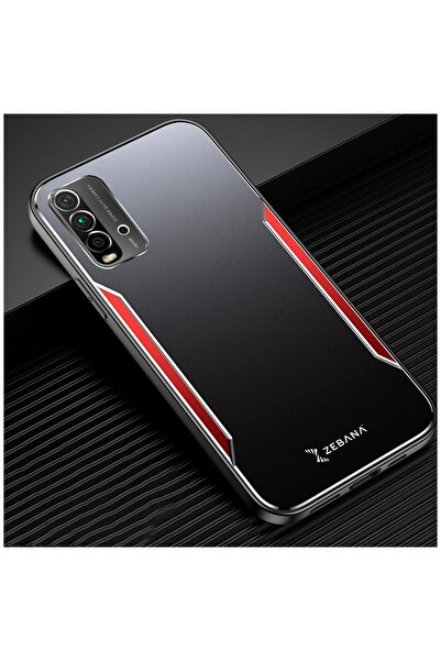 Zebana Xiaomi Redmi 9T Uyumlu Kılıf Metal Mitras Kılıf (Silikon Kenar) Kırmızı