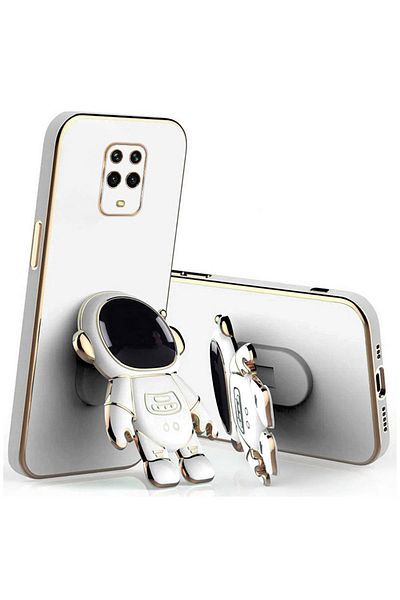 Zebana غطاء متوافق مع Xiaomi Redmi Note 9s متوافق مع غطاء سيليكون لرائد الفضاء مع حامل أبيض