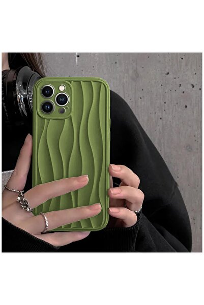 Zebana Apple iPhone 14 Pro Max Uyumlu Kılıf Zebana Line Art Silikon Kılıf Yeşil