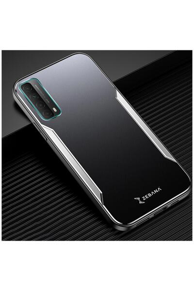 Zebana Huawei P Smart 2021 Uyumlu Kılıf Metal Mitras Kılıf (Silikon Kenar) Gri