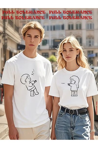 FULL TOLERANCE Σετ μπλουζάκια με στάμπα Cartoon Boom Lover Couple Combination Oversize 2 τεμαχίων