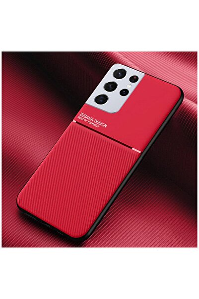 Zebana Samsung Galaxy S21 Ultra Uyumlu Kılıf Design Silikon Kılıf Kırmızı