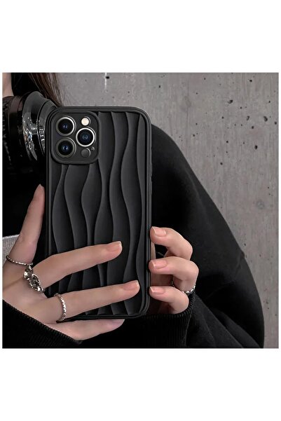 Zebana Apple iPhone 15 Pro Max Uyumlu Kılıf Zebana Line Art Silikon Kılıf Siyah
