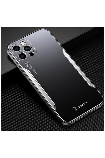 Zebana Apple iPhone 13 Pro Max Uyumlu Kılıf Metal Mitras Kılıf (Silikon Kenar...