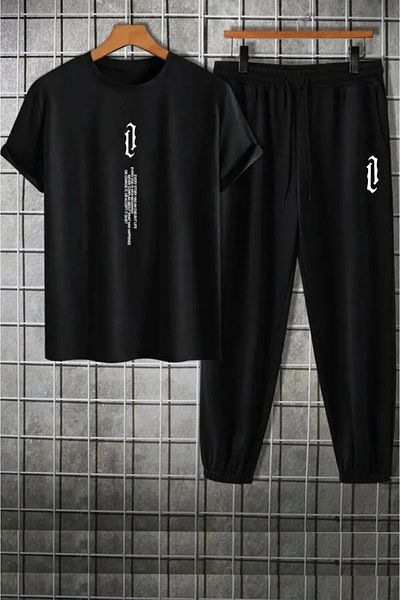 Syndra Men's Black Vertical Oversize Tracksuit Set Vertical Cotton