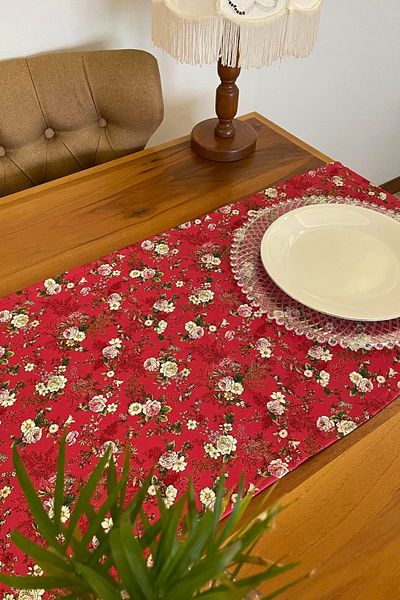 KAMİZ 100% Cotton Runner |   Red Floral Pattern 40X150