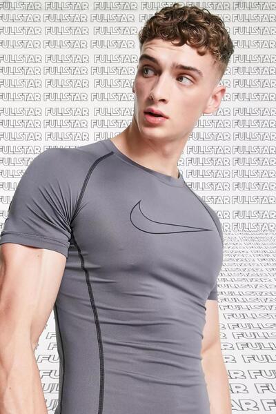 Nike Ανδρικό μπλουζάκι Pro Dri Fit με κοντό μανίκι, στενή εφαρμογή, γκρι ανθρακί
