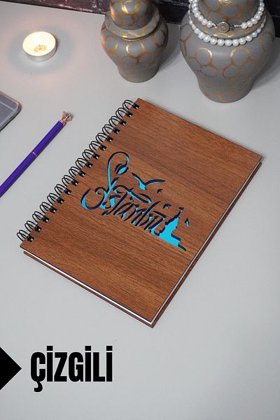 markcat Istanbul Written - Caiet cu linii Agenda Caiet școlar cu copertă din lemn (A5 - 120 coli)