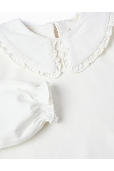 Ziddy LONG-SLEEVED T-SHIRT WITH RUFFLES FOR GIRLS, WHITE