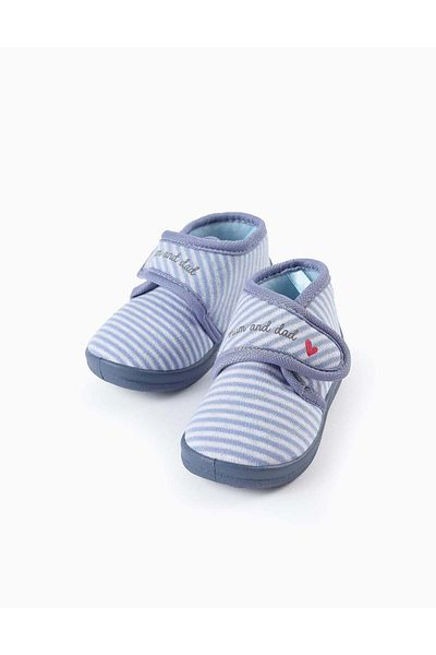 Ziddy STRIPED SLIPPERS FOR BABY BOYS 'MUM & DAD' BLUE/WHITE