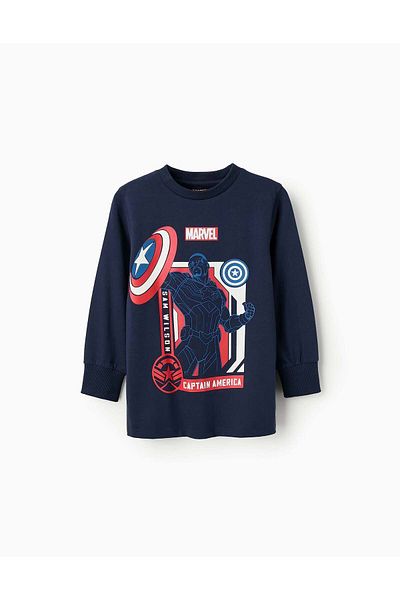Ziddy LONG-SLEEVED T-SHIRT FOR BOYS 'CAPTAIN AMERICA' DARK BLUE