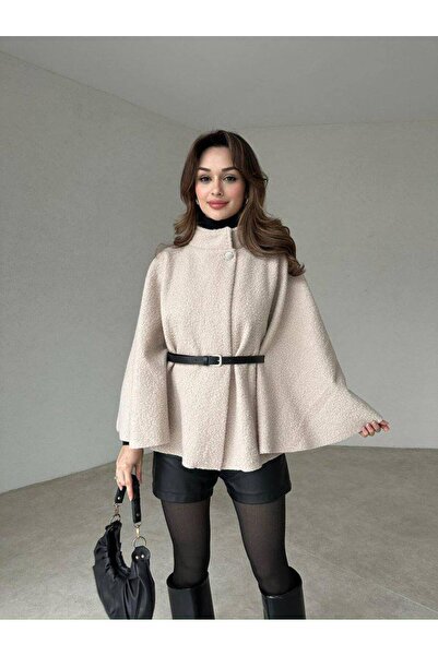 Butik Beyza Poncho kimono din țesătură cu cusut arcuit cu un singur nasture