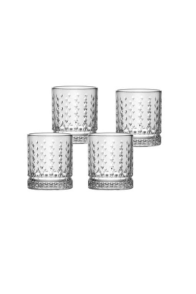 Vadi Bianca Set of 4 Crystal Patterned Glass Soft Drink Glasses 378 ml - Stylish and Convenient