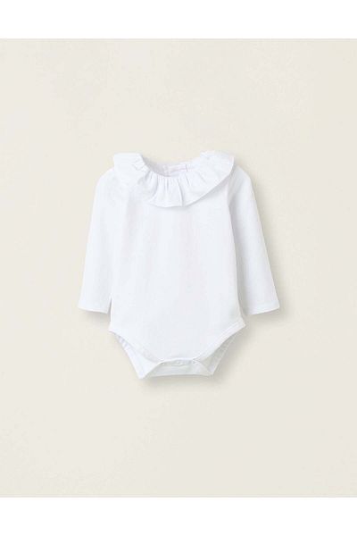 Ziddy BODYSUIT-BLOUSE WITH RUFFLES IN COTTON FOR NEWBORN GIRLS WHITE