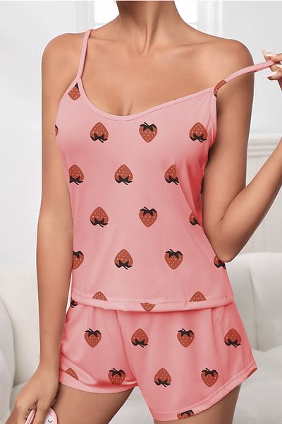 RasaHomeWear Berry Suspender Shorts Pajama Set