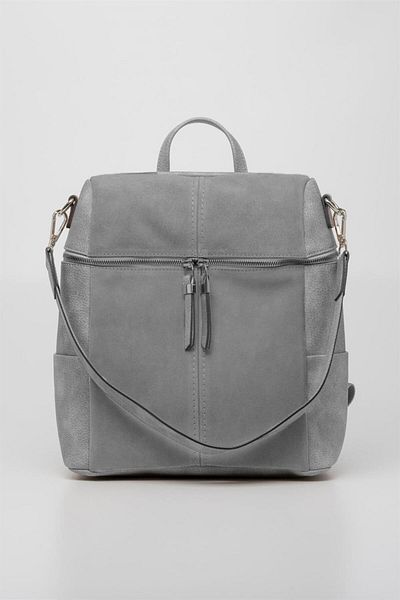 Jacquline Barbara Γνήσιο Suede Leather - Αναστρέψιμο φερμουάρ ώμου και σακίδιο πλάτης με επένδυση και λαβές
