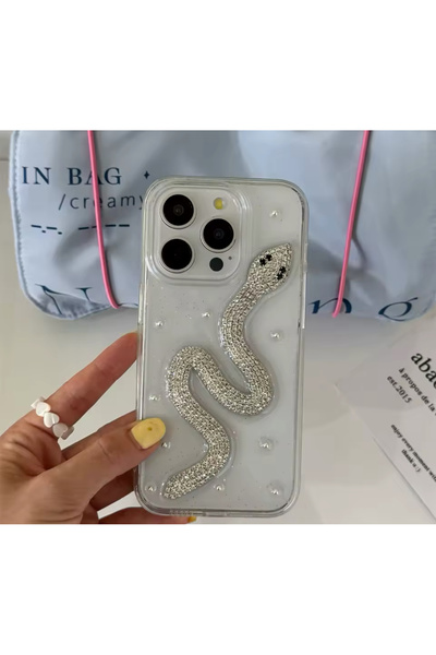 FİŞNEİLETİŞİM İPHONE 14 PROMAX UYUMLU KABARTMALI YILAN DESENLİ SİMLİ LÜX KILIF