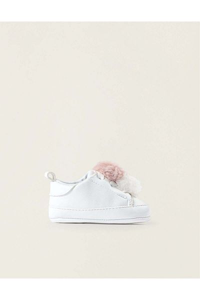 Ziddy TRAINERS WITH POMPONS FOR NEWBORN GIRLS WHITE/PINK