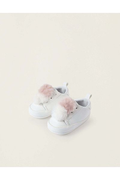 Ziddy TRAINERS WITH POMPONS FOR NEWBORN GIRLS WHITE/PINK