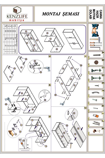 Kenzlife Hazır Mutfak Canna22 Cvz 060*120*22 Mutfak Banyo Dolabı Kapaklı Raflı