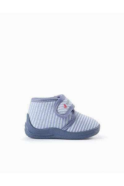 Ziddy STRIPED SLIPPERS FOR BABY BOYS 'MUM & DAD' BLUE/WHITE