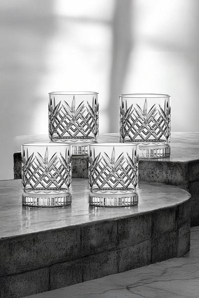 Vadi Bianca Set of 4 Crystal Patterned Glass Soft Drink Glasses 378 ml - Stylish and Convenient