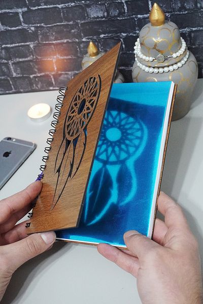 markcat Caiet din lemn cu tematică Dream Catcher - Caiet cu rigle - Agenda - Caiet școlar (A5 - 120 coli)