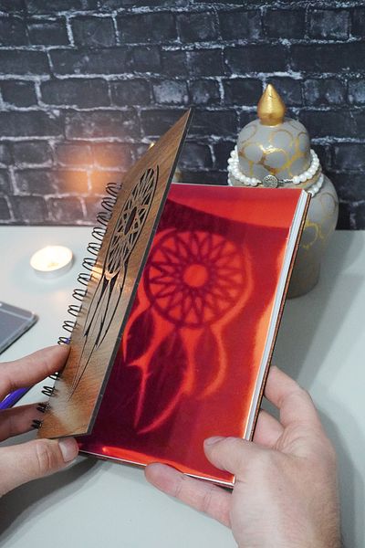 markcat Dream Catcher Themed Wooden Cover Notebook - Lined Notebook - Agenda - School Notebook (A5 - 120 Sheets)