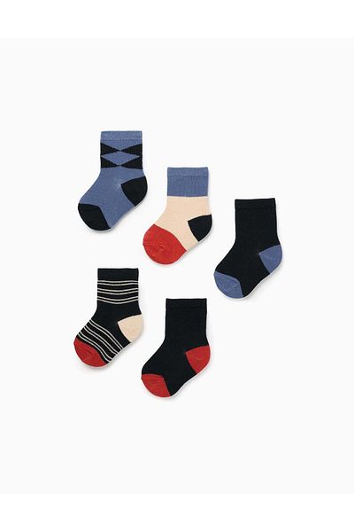 Ziddy PACK OF 5 PAIRS OF SOCKS FOR BABY BOYS 'STRIPES & DIAMONDS' MULTICOLOUR