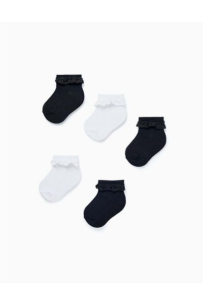 Ziddy PACK OF 5 PAIRS OF ANKLE SOCKS WITH CROCHET FOR BABY GIRLS WHITE/BLUE