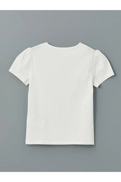 LC Waikiki LCW Kids Ecru Crew λαιμόκοψη φλοράλ κοριτσίστικο μπλουζάκι