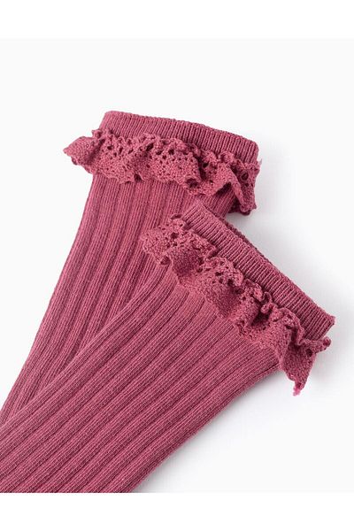 Ziddy HIGH SOCKS WITH CROCHET FOR GIRLS, DARK PINK