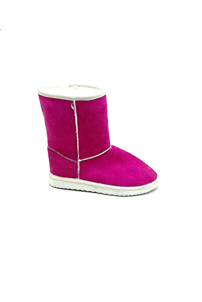 DURAN İNCE Tabanlı Yuvarlak Burunlu İçi Tüylü FUŞYA Süet Yarım Bot