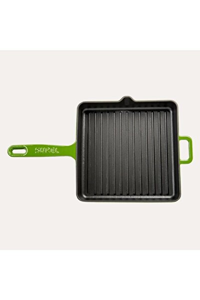 Sürel Demirdöküm Square Grill Pan 30 cm Green Silicone Tongs