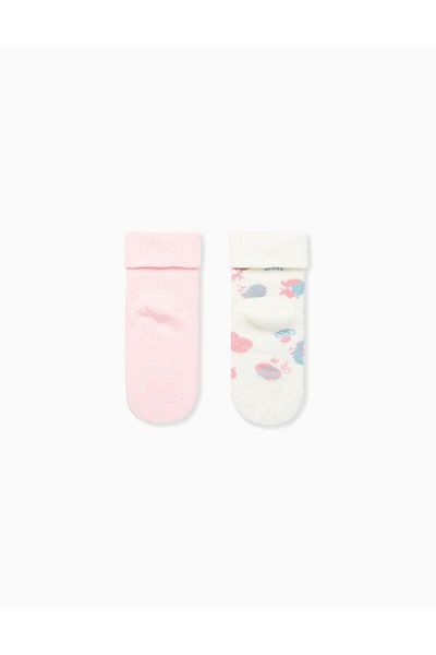 Ziddy PACK OF 2 NON-SLIP SOCKS FOR BABY GIRLS 'FOX', WHITE/PINK
