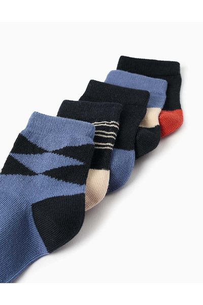 Ziddy PACK OF 5 PAIRS OF SOCKS FOR BABY BOYS 'STRIPES & DIAMONDS' MULTICOLOUR