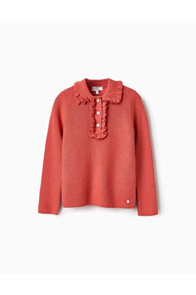 Ziddy RIBBED KNIT JUMPER WITH RUFFLES FOR GIRLS ORANGE