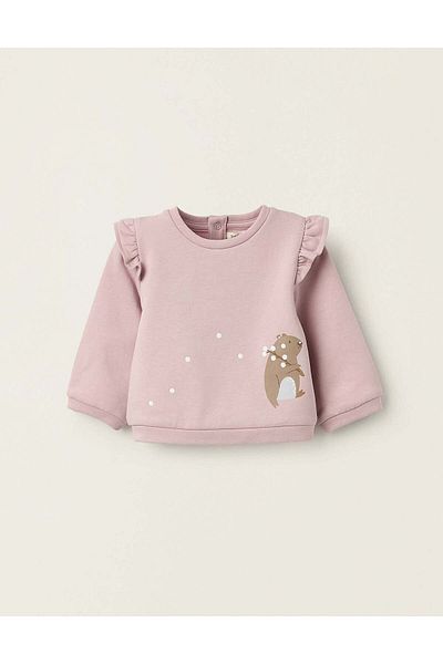Ziddy FLEECE SWEATSHIRT WITH RUFFLES FOR NEWBORN GIRLS PINK