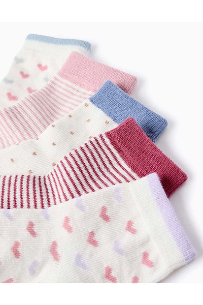 Ziddy PACK OF 5 PAIRS OF SOCKS WITH MOTIF FOR BABY GIRLS PINK/BLUE/PURPLE