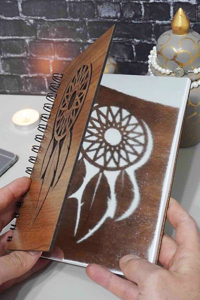 markcat Caiet din lemn cu tematică Dream Catcher - Caiet cu rigle - Agenda - Caiet școlar (A5 - 120 coli)