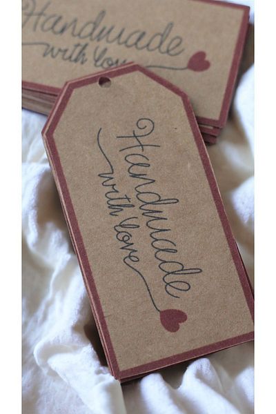 Etiketalalim Kraft Perforated Jut String Handmade with Love Written, Product Card, 200 Pieces, Product Tag