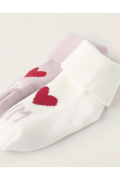 Ziddy PACK OF 2 PAIRS OF THICK SOCKS FOR NEWBORNS AND BABIES, WHITE/PINK
