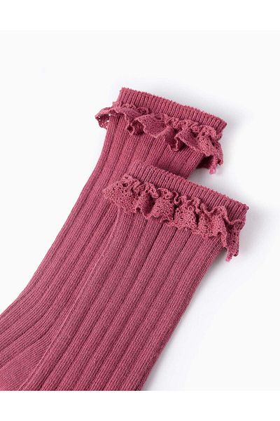 Ziddy HIGH SOCKS WITH CROCHET FOR BABY GIRLS, DARK PINK