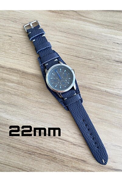 Prizma Lacivert Fluter Alttan Derili El Yapımı Siyah Deri Saat Kordonu.Gerçek...