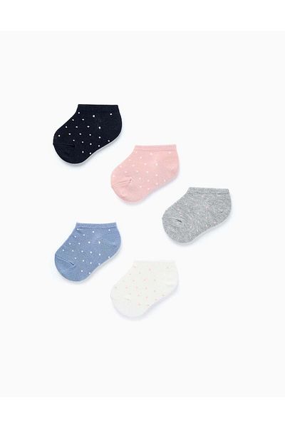 Ziddy PACK OF 5 PAIRS OF ANKLE SOCKS WITH POLKA DOTS FOR BABY GIRLS MULTICOLOUR.